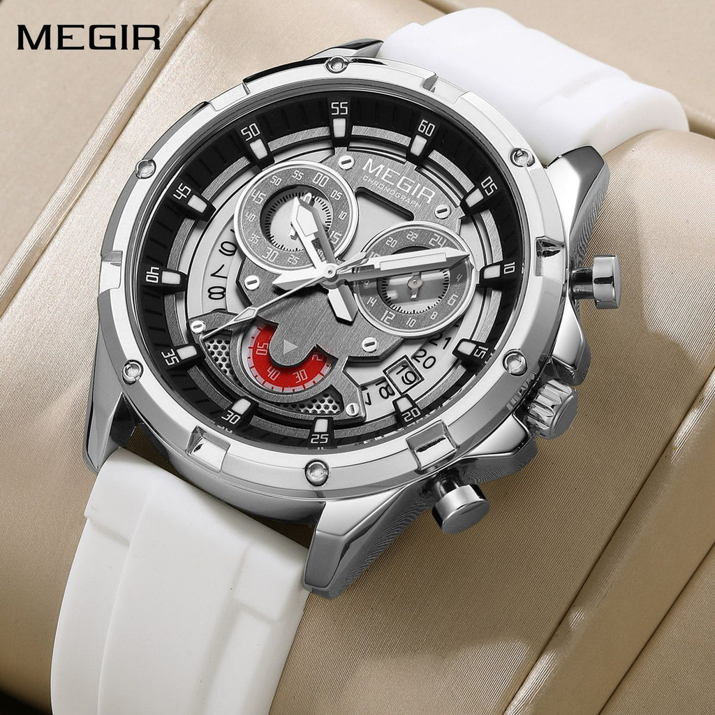 MEGIR Men's Sport Watches Silicone Strap Military Quartz Chronograph Waterproof Luminous Wristwatch 24-hour Auto Date Reloj Hombre 2248