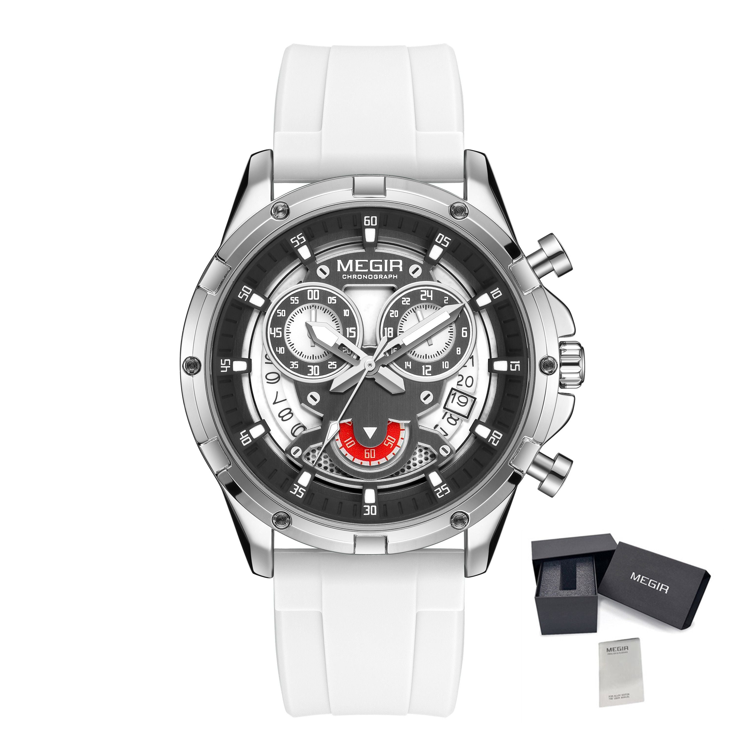 MEGIR Men's Sport Watches Silicone Strap Military Quartz Chronograph Waterproof Luminous Wristwatch 24-hour Auto Date Reloj Hombre 2248