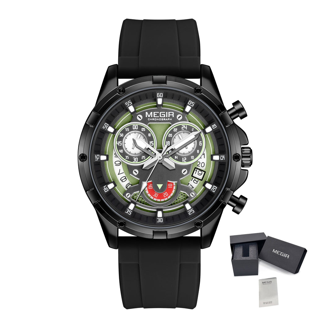 MEGIR Men's Sport Watches Silicone Strap Military Quartz Chronograph Waterproof Luminous Wristwatch 24-hour Auto Date Reloj Hombre 2248