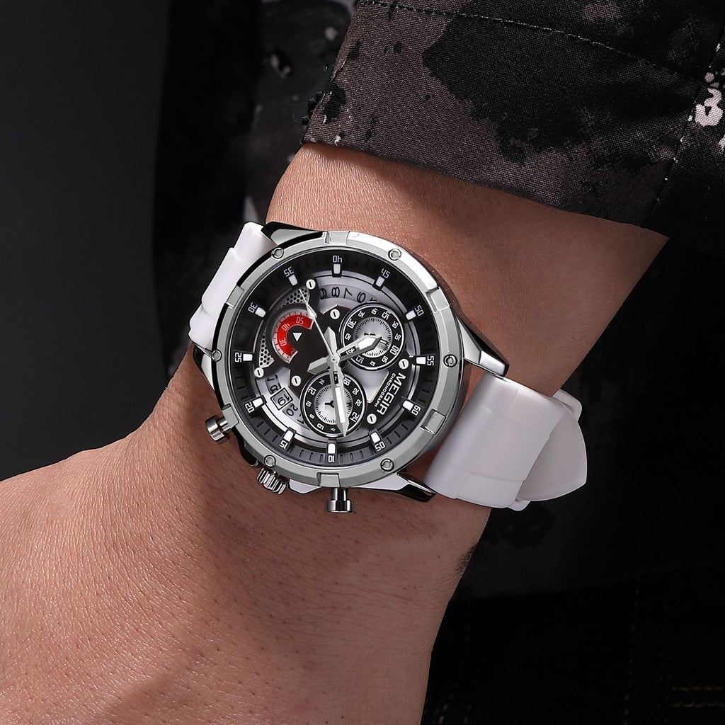 MEGIR Men's Sport Watches Silicone Strap Military Quartz Chronograph Waterproof Luminous Wristwatch 24-hour Auto Date Reloj Hombre 2248