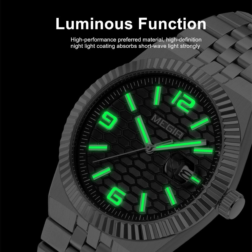 MEGIR Original Men Business Leisure Watches Stainless Steel Bracelet Quartz Wristwatch Waterproof Luminous Date Clock Reloj Hombre 1101-5