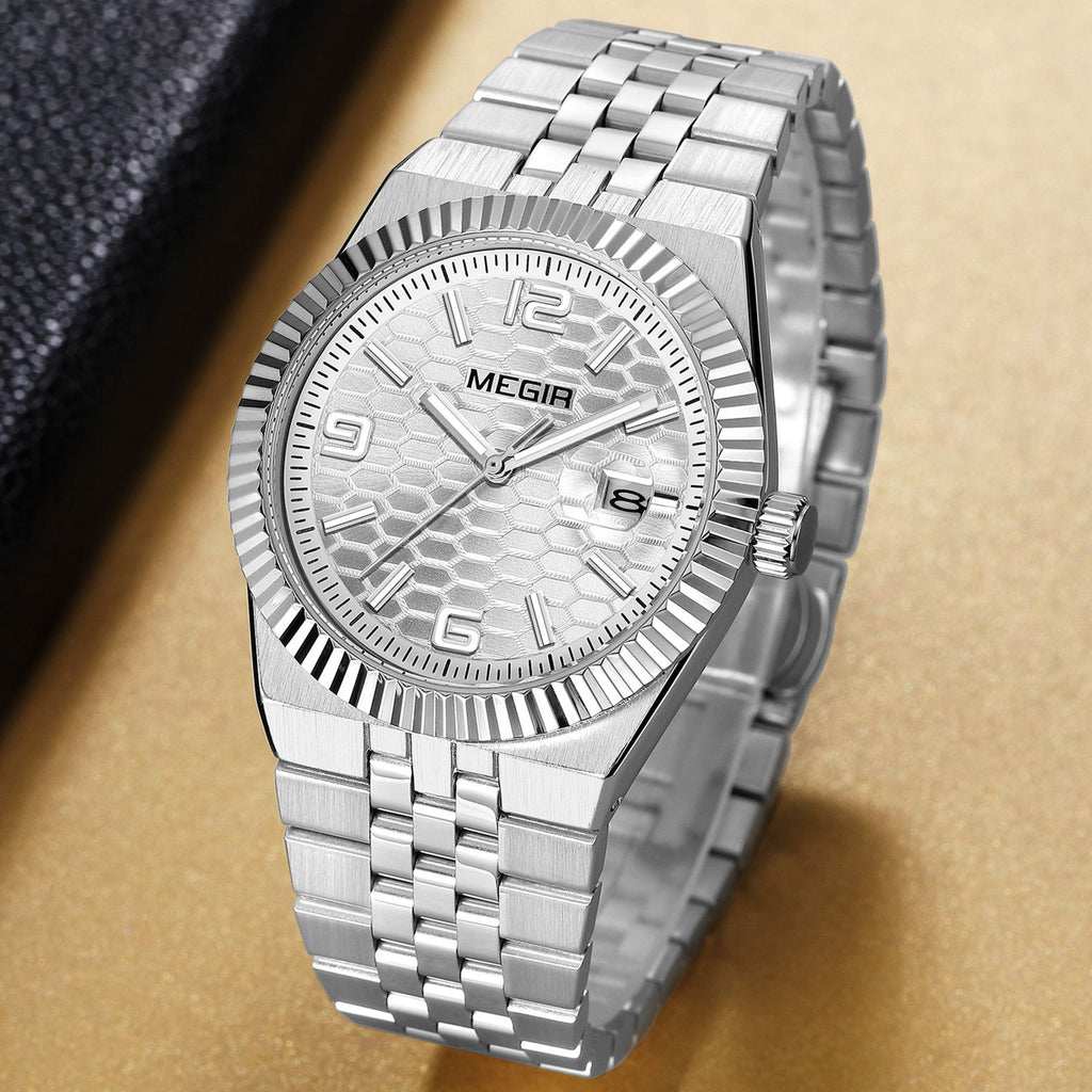 MEGIR Original Men Business Leisure Watches Stainless Steel Bracelet Quartz Wristwatch Waterproof Luminous Date Clock Reloj Hombre 1101-7