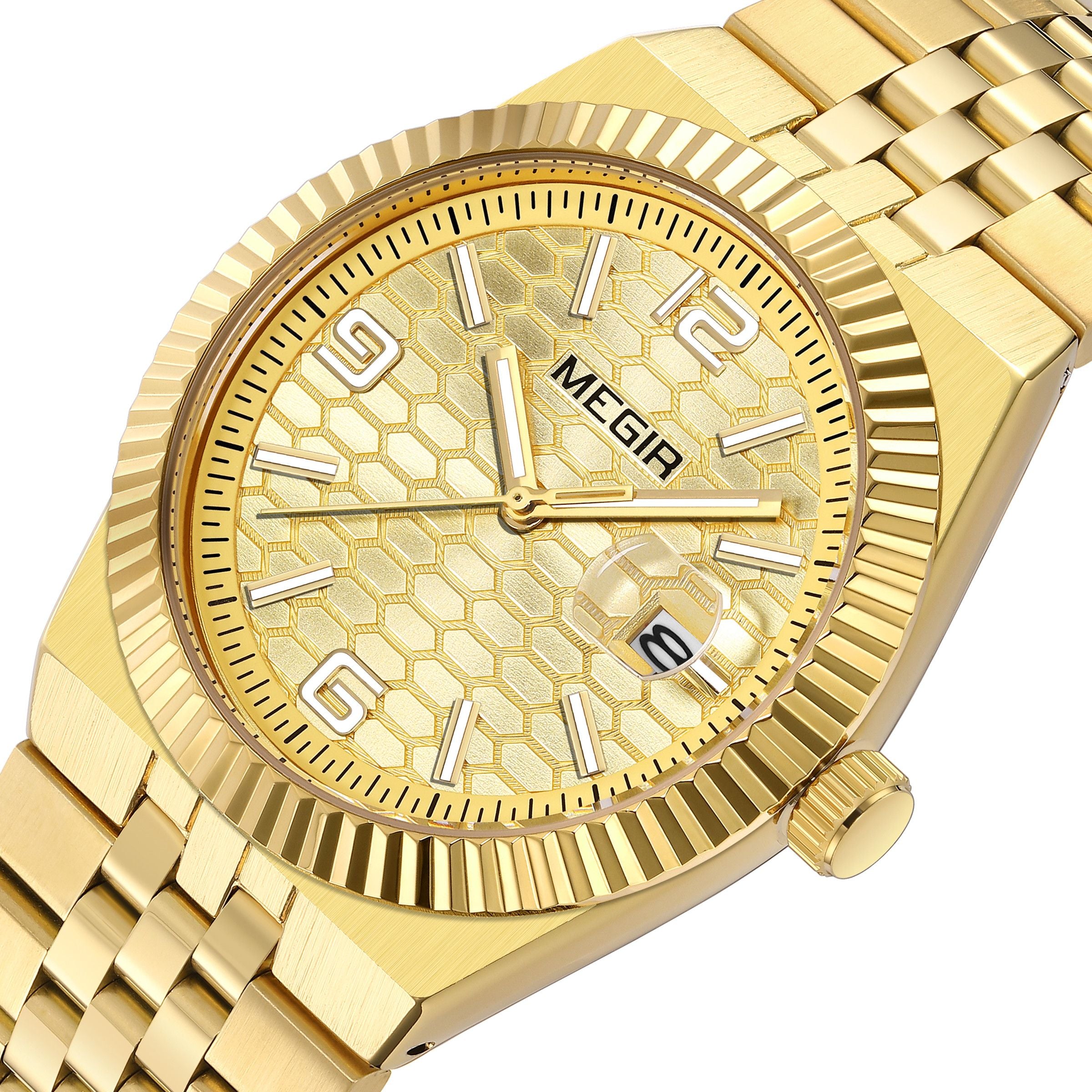 MEGIR Original Men Business Leisure Watches Stainless Steel Bracelet Quartz Wristwatch Waterproof Luminous Date Clock Reloj Hombre 1101-12