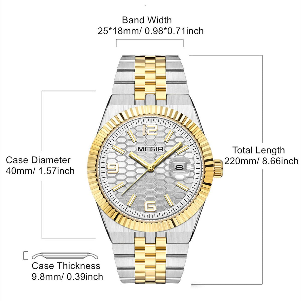 MEGIR Original Men Business Leisure Watches Stainless Steel Bracelet Quartz Wristwatch Waterproof Luminous Date Clock Reloj Hombre 1101-4