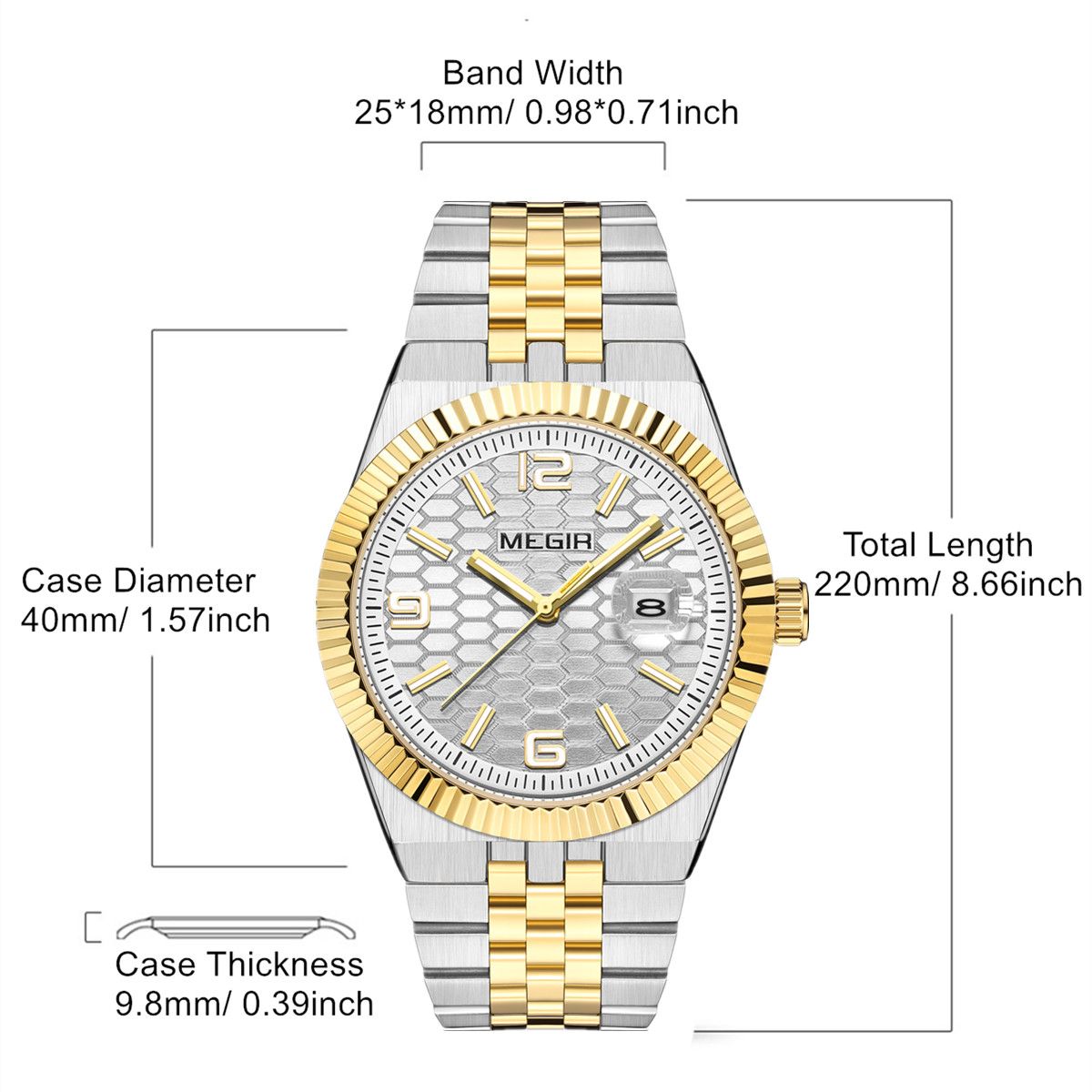 MEGIR Original Men Business Leisure Watches Stainless Steel Bracelet Quartz Wristwatch Waterproof Luminous Date Clock Reloj Hombre 1101-4