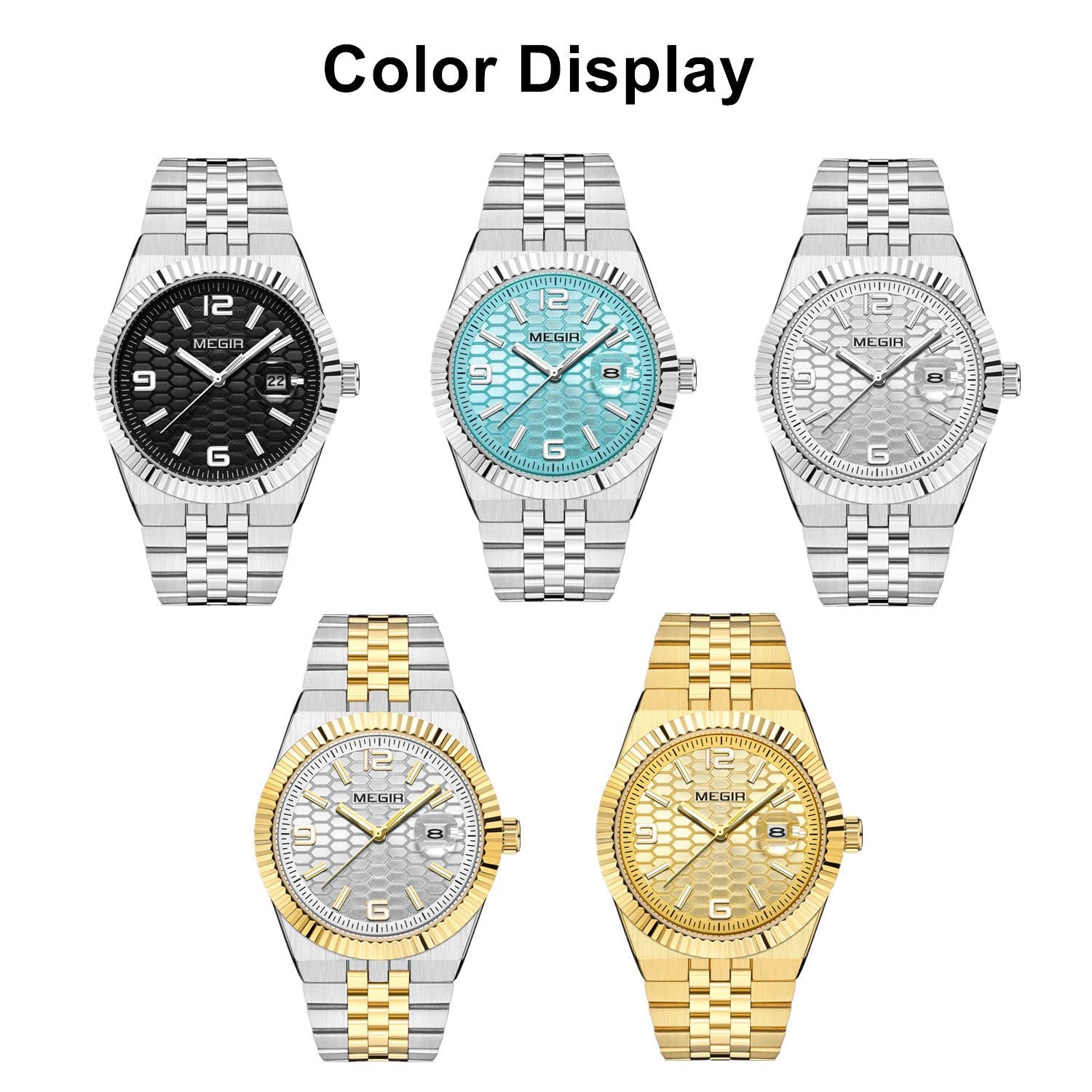 MEGIR Original Men Business Leisure Watches Stainless Steel Bracelet Quartz Wristwatch Waterproof Luminous Date Clock Reloj Hombre 1101-3