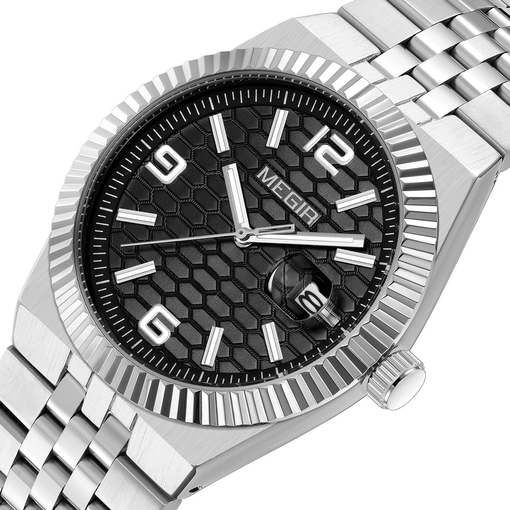 MEGIR Original Men Business Leisure Watches Stainless Steel Bracelet Quartz Wristwatch Waterproof Luminous Date Clock Reloj Hombre 1101-15