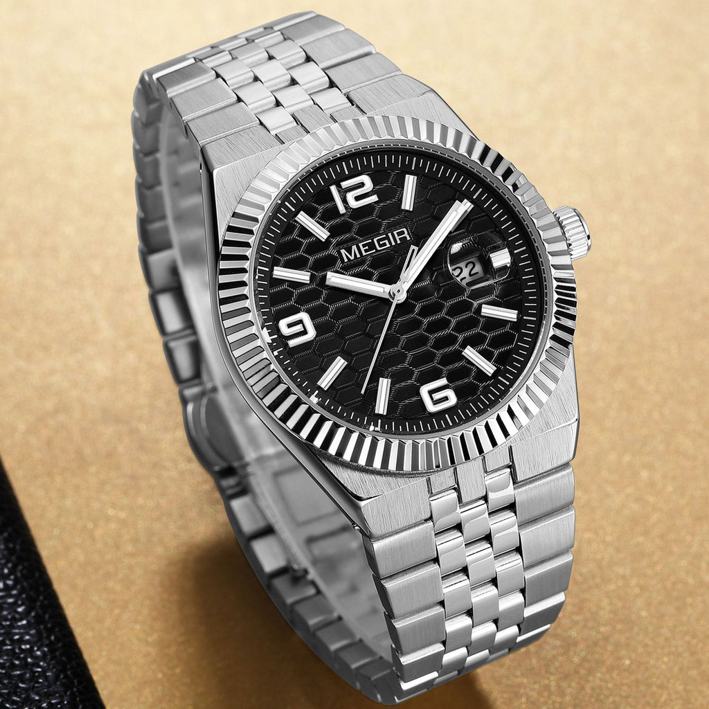 MEGIR Original Men Business Leisure Watches Stainless Steel Bracelet Quartz Wristwatch Waterproof Luminous Date Clock Reloj Hombre 1101-8