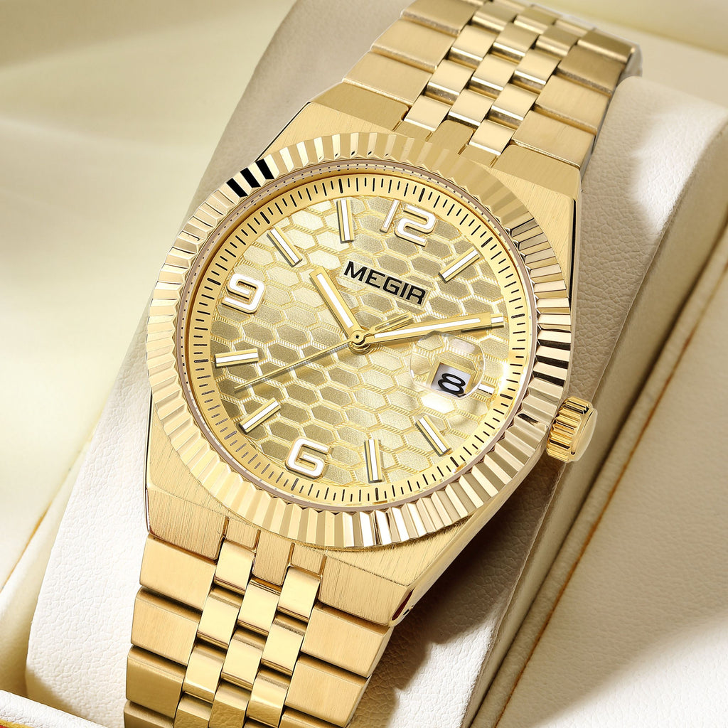 MEGIR Original Men Business Leisure Watches Stainless Steel Bracelet Quartz Wristwatch Waterproof Luminous Date Clock Reloj Hombre 1101-1
