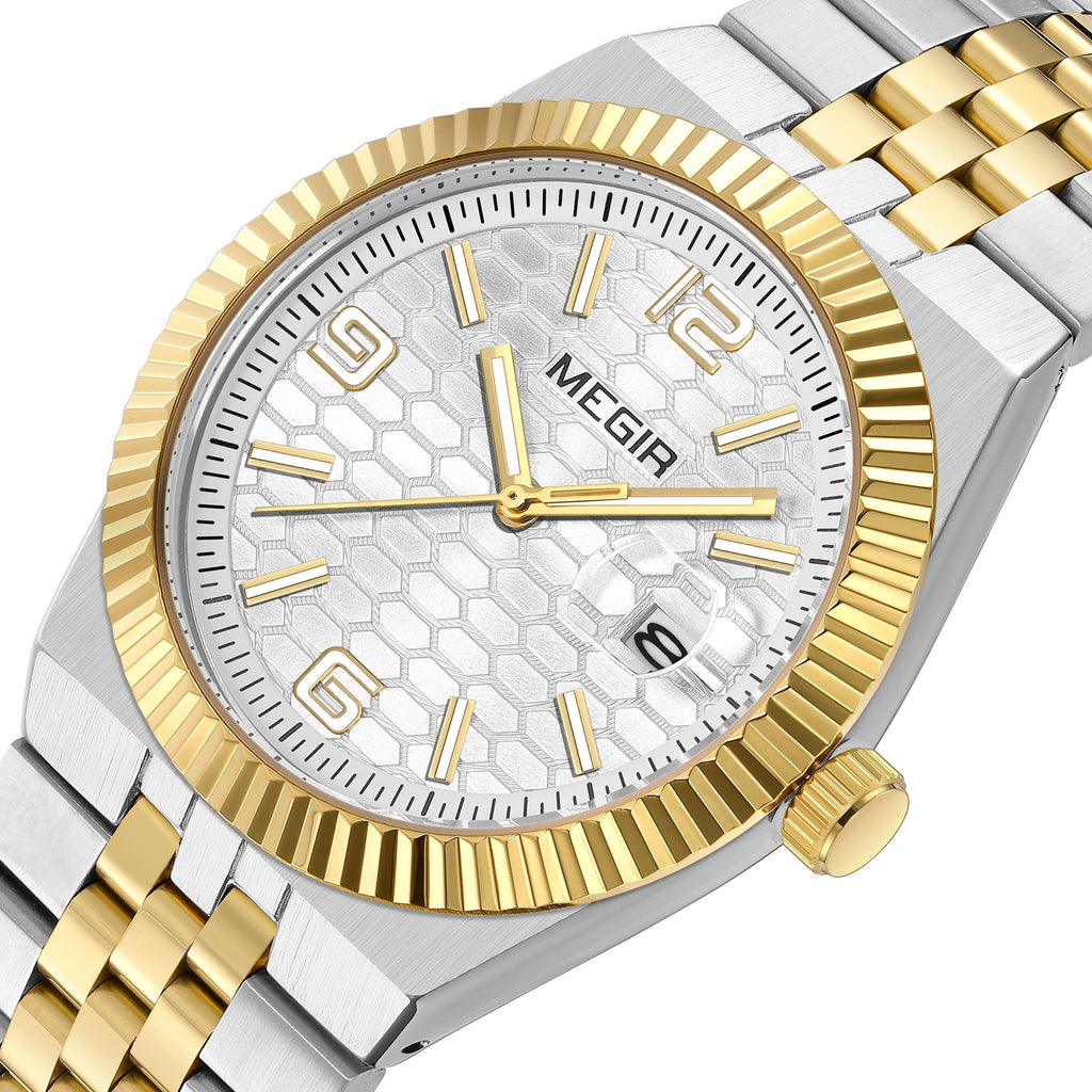MEGIR Original Men Business Leisure Watches Stainless Steel Bracelet Quartz Wristwatch Waterproof Luminous Date Clock Reloj Hombre 1101-11