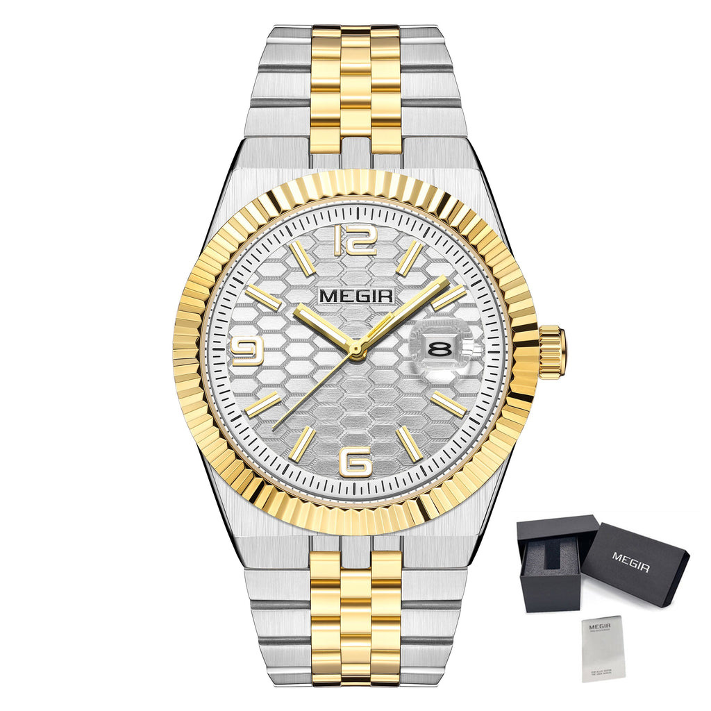 MEGIR Original Men Business Leisure Watches Stainless Steel Bracelet Quartz Wristwatch Waterproof Luminous Date Clock Reloj Hombre 1101-16