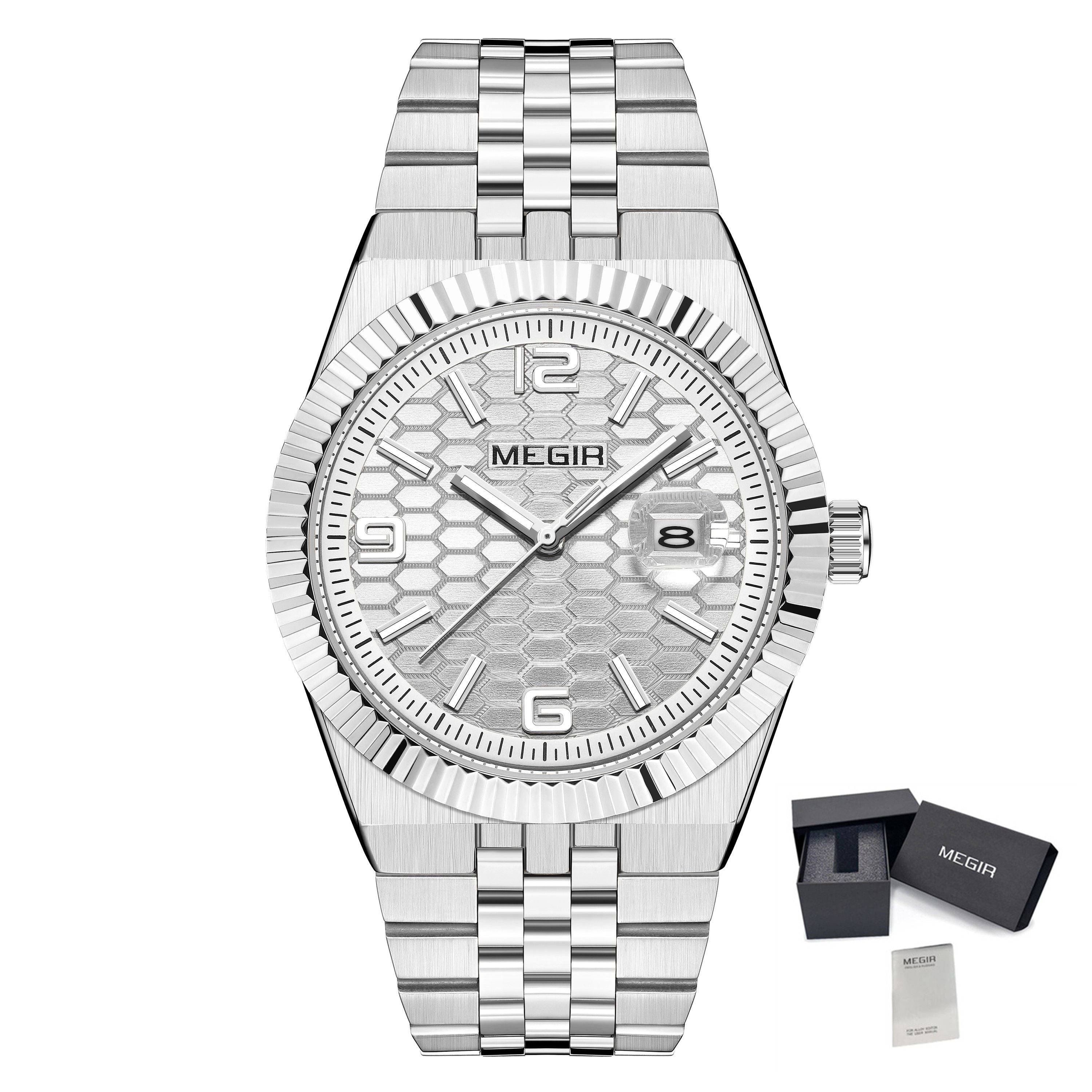 MEGIR Original Men Business Leisure Watches Stainless Steel Bracelet Quartz Wristwatch Waterproof Luminous Date Clock Reloj Hombre 1101-18