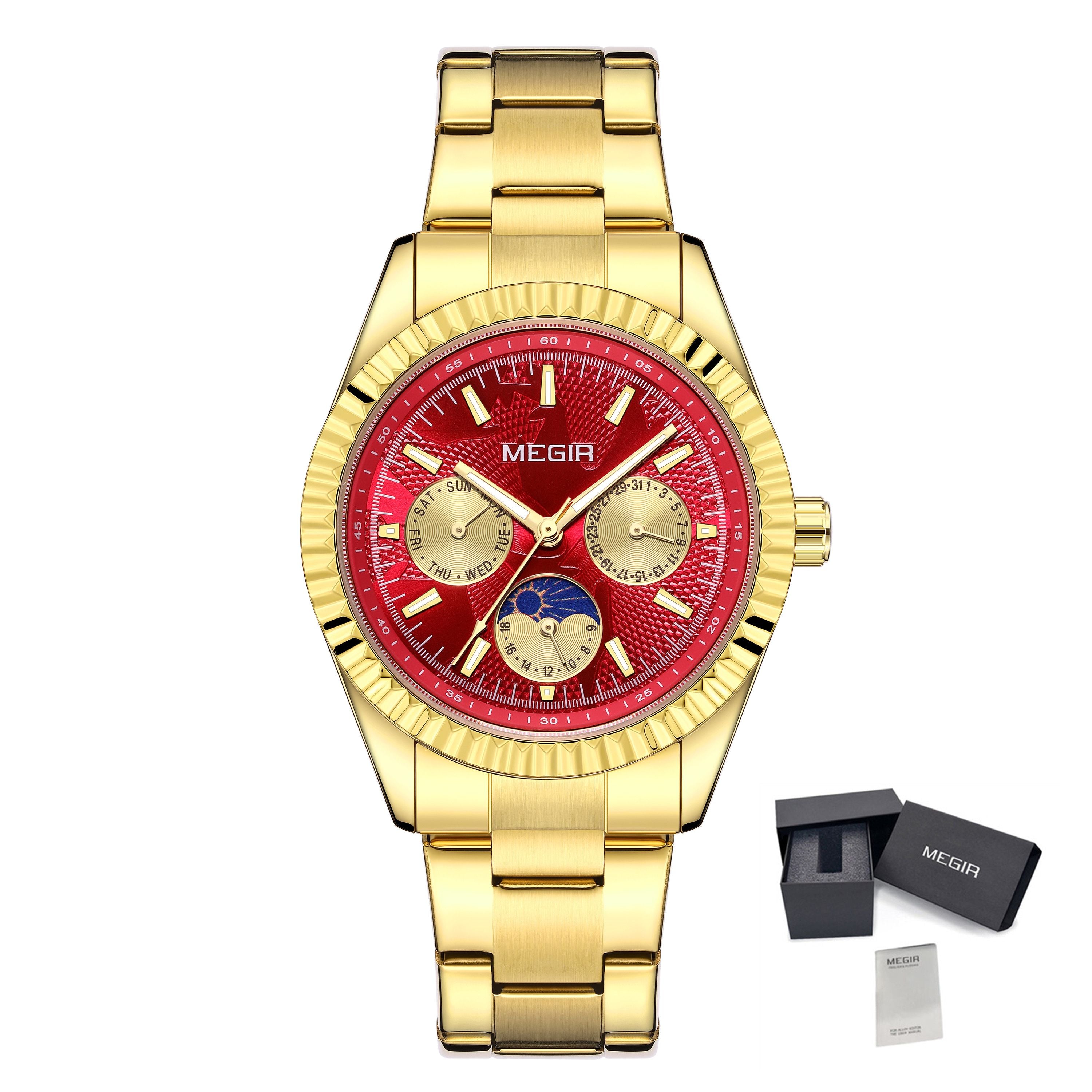 MEGIR Business Men Watch Waterproof Luminous Man Casual Quartz Wristwatch Clock Calendar Week Display Relogio Masculino 1102