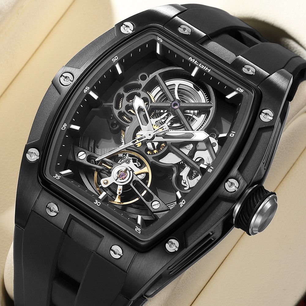 MEGIR Original Fashion Men Watches Automatic Mechanical Watch Steel Case Sport Skeleton Dial Wristwatch Waterproof Clock Reloj Hombre 2242-4