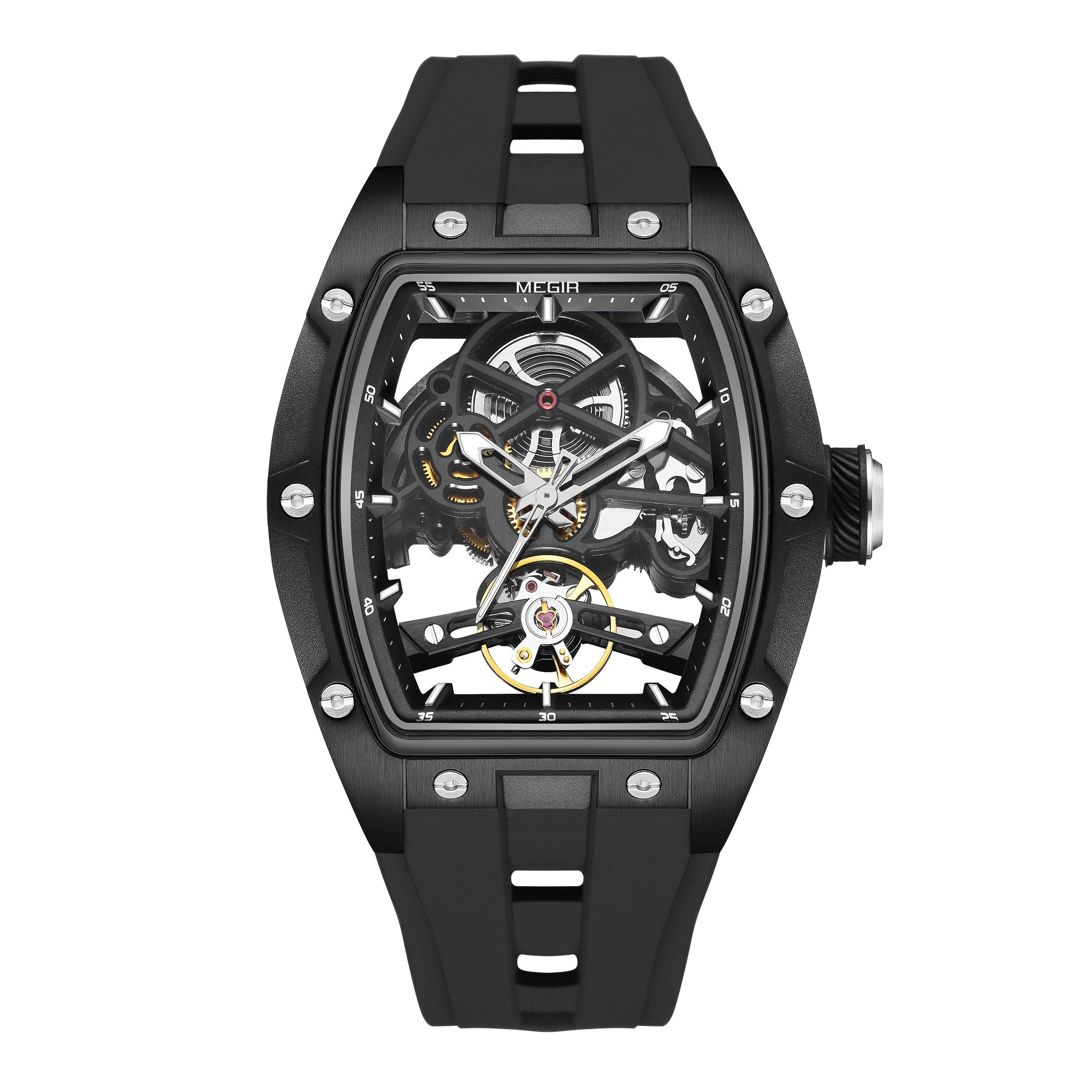 MEGIR Original Fashion Men Watches Automatic Mechanical Watch Steel Case Sport Skeleton Dial Wristwatch Waterproof Clock Reloj Hombre 2242-17