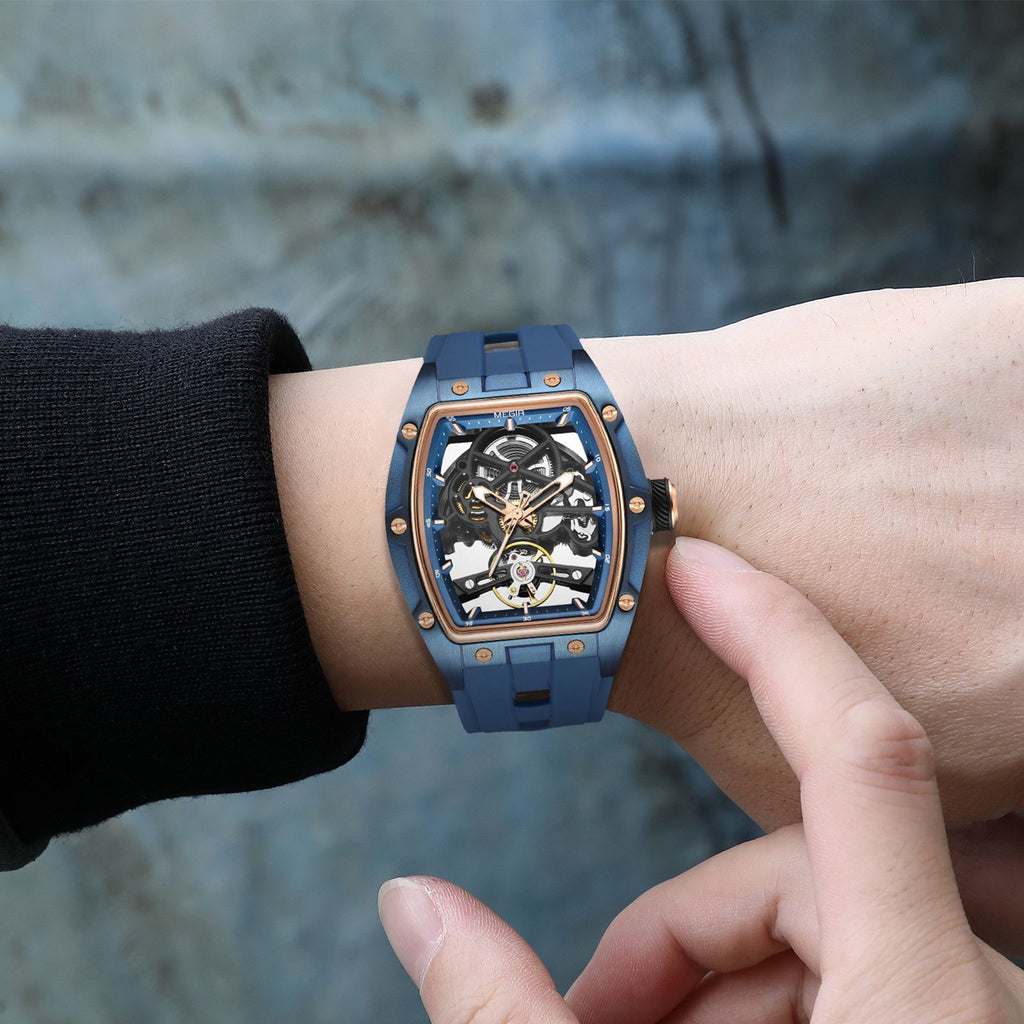 MEGIR Original Fashion Men Watches Automatic Mechanical Watch Steel Case Sport Skeleton Dial Wristwatch Waterproof Clock Reloj Hombre 2242-5