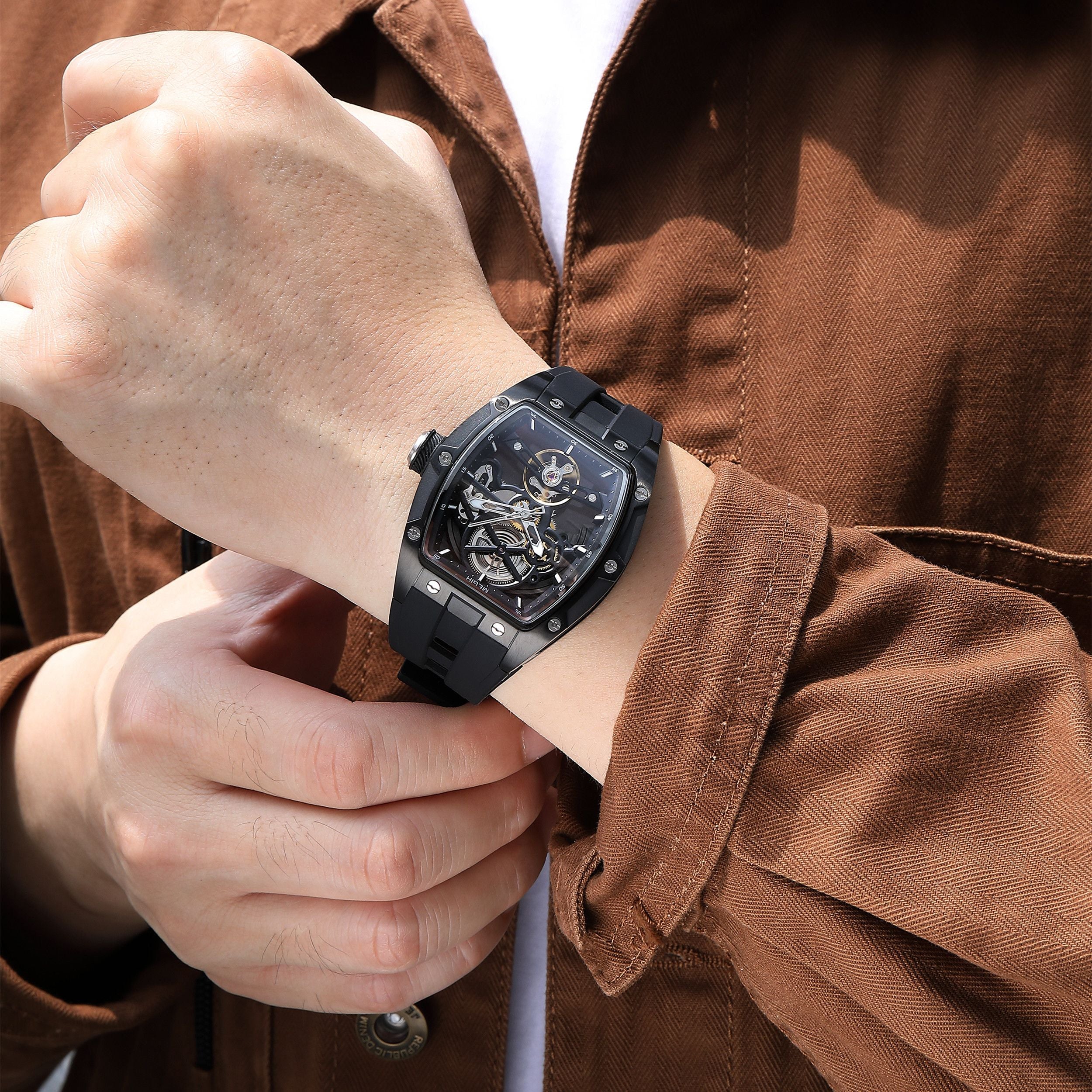 MEGIR Original Fashion Men Watches Automatic Mechanical Watch Steel Case Sport Skeleton Dial Wristwatch Waterproof Clock Reloj Hombre 2242-6