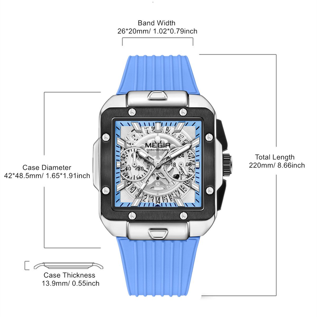 MEGIR Watch for Men Luxury Sport Quartz Wristwatch with Silicone Band Luminous Hands Date Male Chronograph Clock Reloj Hombre 2228-4