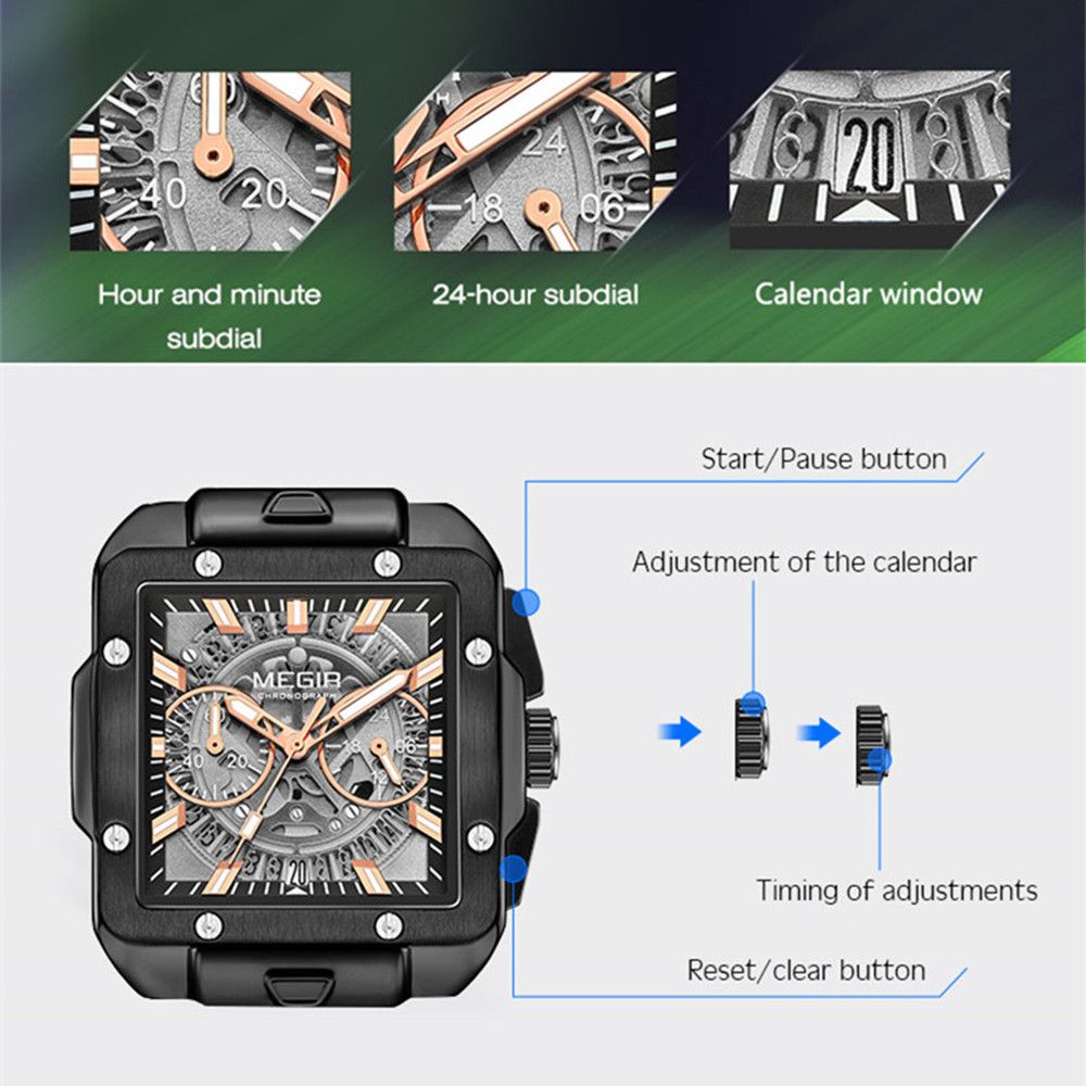 MEGIR Watch for Men Luxury Sport Quartz Wristwatch with Silicone Band Luminous Hands Date Male Chronograph Clock Reloj Hombre 2228-5