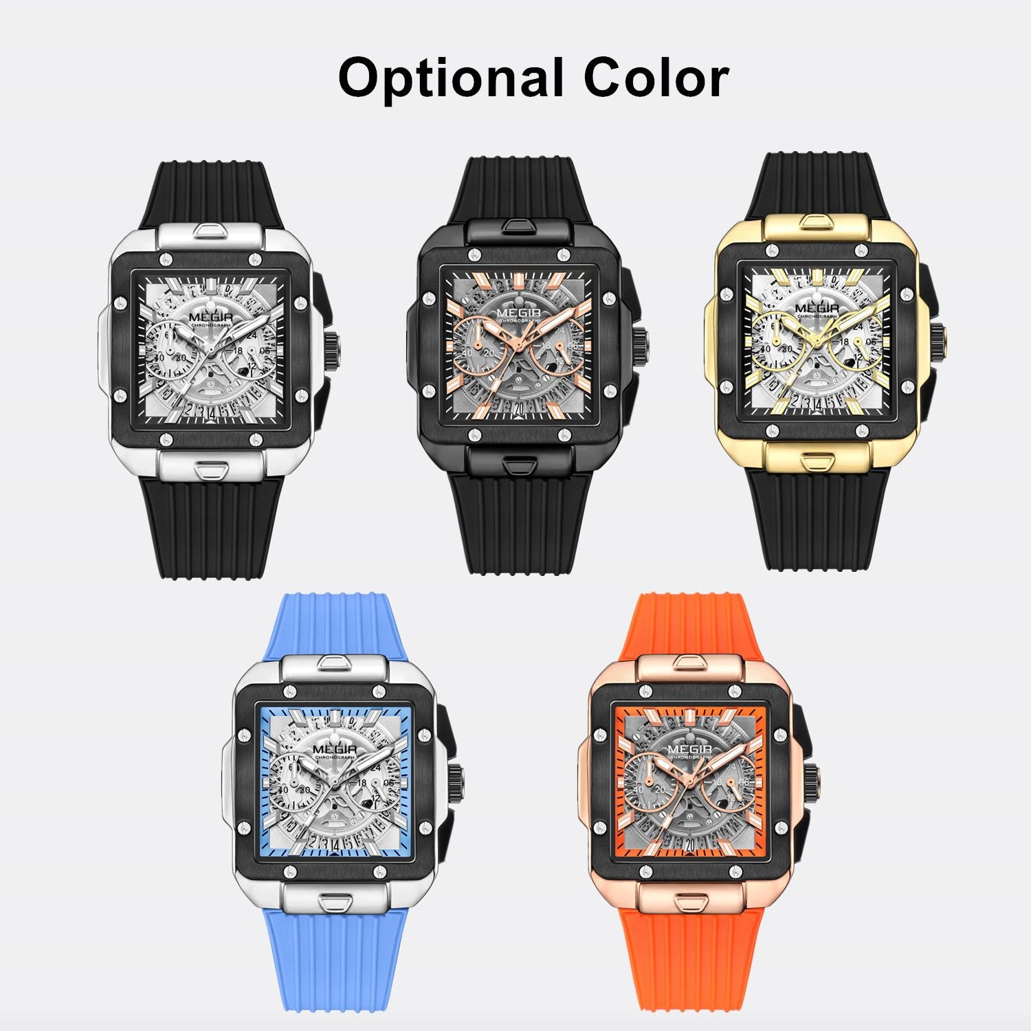 MEGIR Watch for Men Luxury Sport Quartz Wristwatch with Silicone Band Luminous Hands Date Male Chronograph Clock Reloj Hombre 2228-3