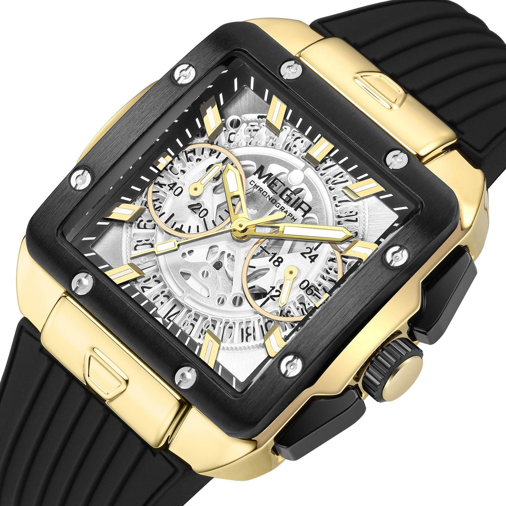 MEGIR Watch for Men Luxury Sport Quartz Wristwatch with Silicone Band Luminous Hands Date Male Chronograph Clock Reloj Hombre 2228-12